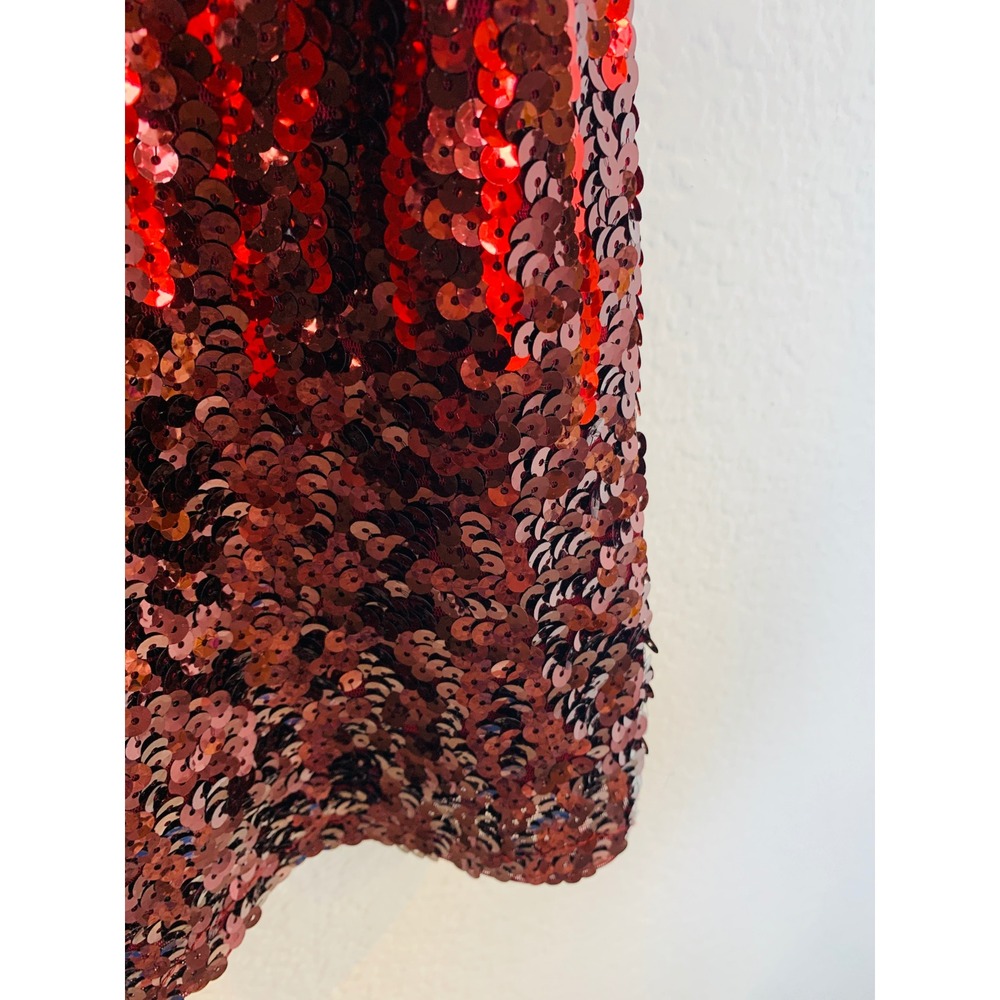 MANER Sequin Top Women XXL Red Ombre Short Sleeve Party Blouse Sparkly Holiday - Picture 10 of 11